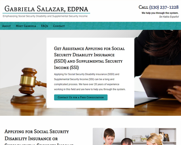 Screenshot of Gabriela Salazar's website, developed by DK Web Design