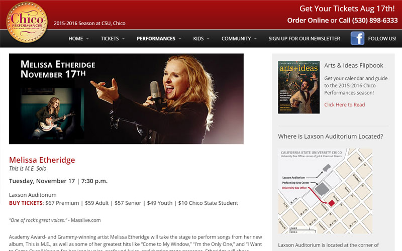 Screenshot of Chico Performances website